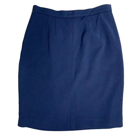 Vintage Liz Claiborne Pleated Pencil Skirt 10P Navy Blue Pockets Lined Button - Picture 3 of 5